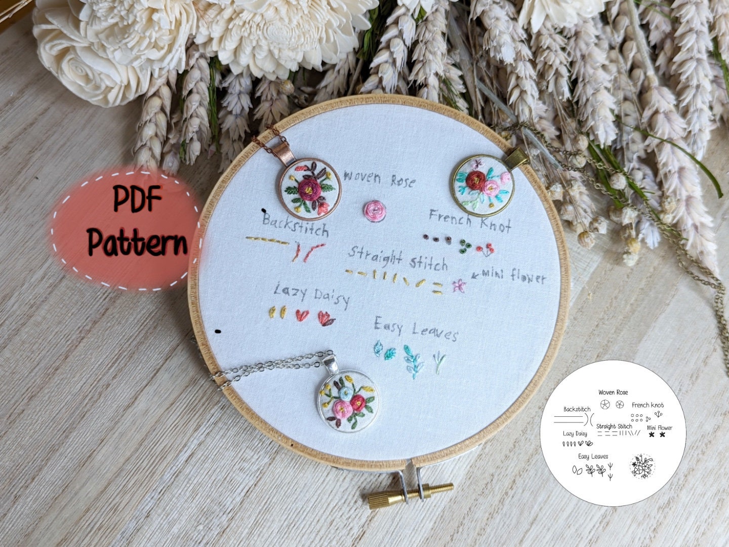 Stitching practice For DIY Embroidery Necklaces Kit PDF Instant Download