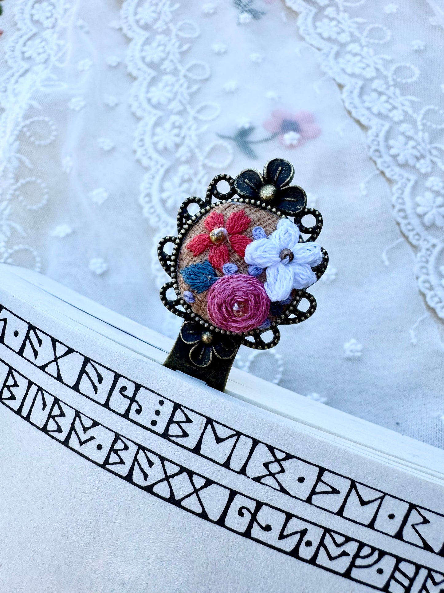 Embroidered Floral Bookmark